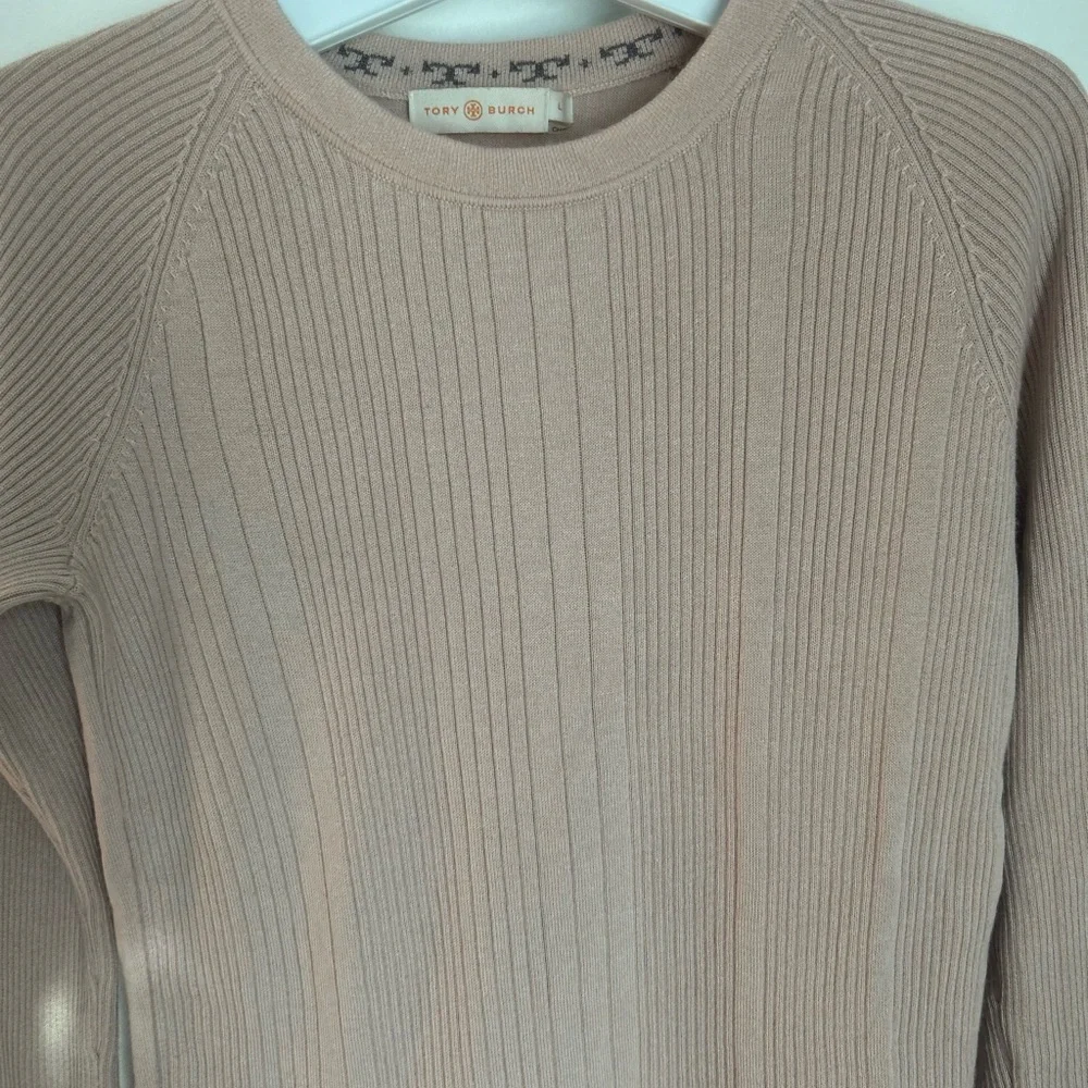 Tory Burch Ribbed Ballet Pink Peplum Sweater Silk/Cashmere Blend Large - Picture 3 of 15